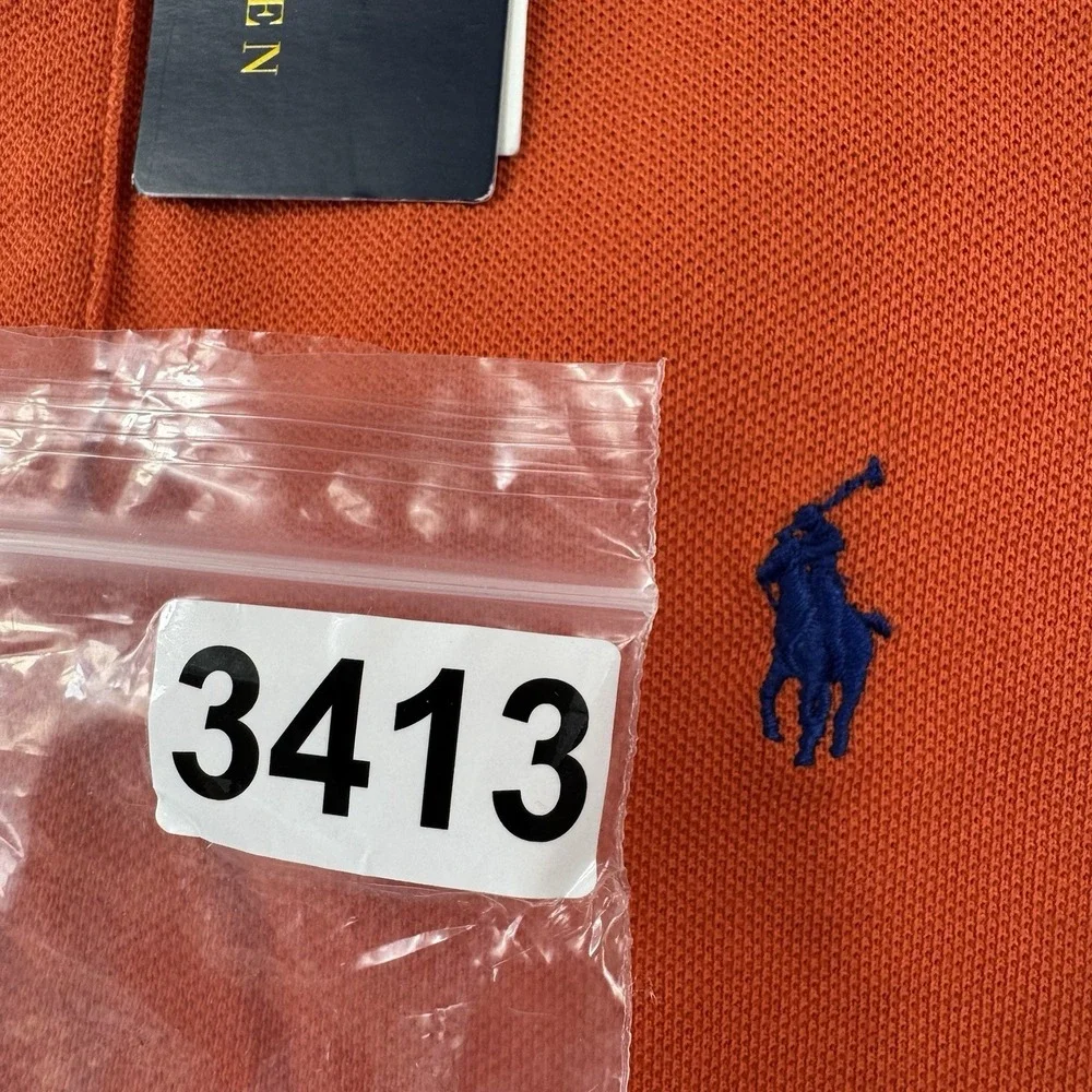 Polo Ralph Lauren Orange Blue Horse Cotton Men's Polo Shirt Size S NWT